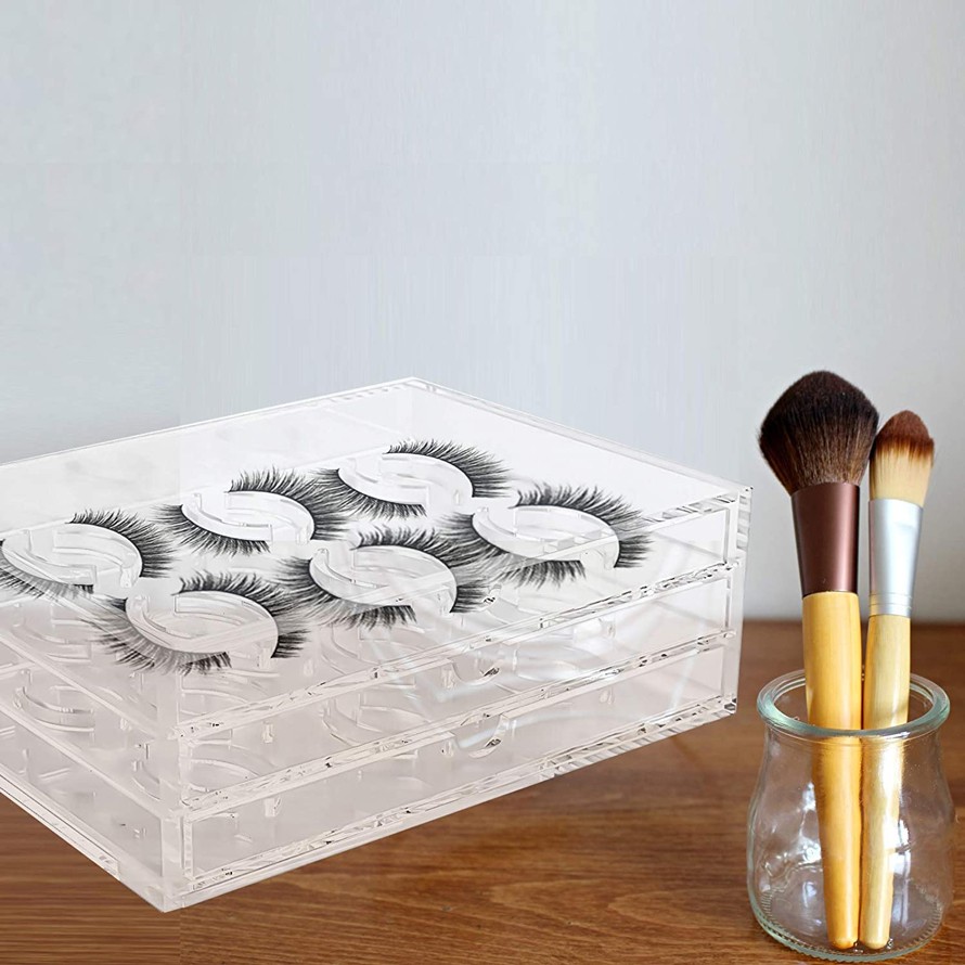 Clear Eyelash Storage Box 3 Layers Acrylic Lash Organizer