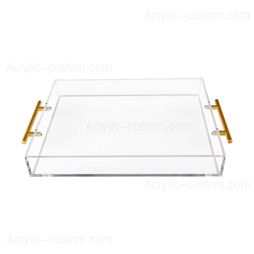 Acrylic Tray, Clear Serving Tray with Gold Handle